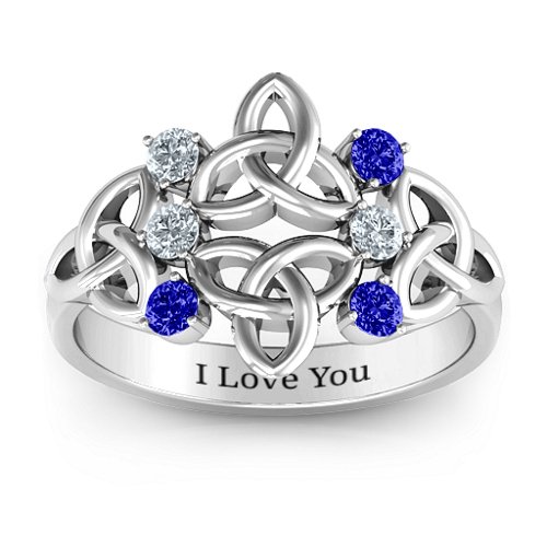 Celtic Charm Ring – Sterling Silver with Cubic Zirconia and Blue Sapphire