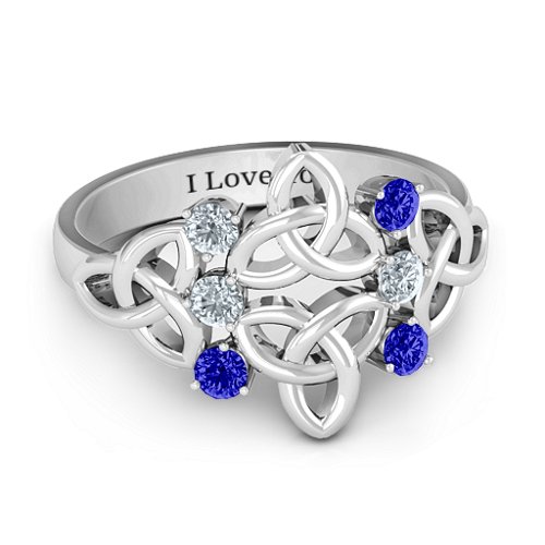 Celtic Charm Ring – Sterling Silver with Cubic Zirconia and Blue Sapphire