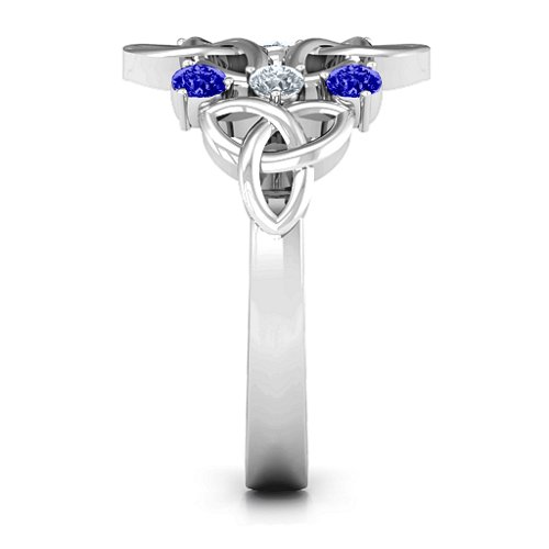 Celtic Charm Ring – 10K White Gold with Blue Sapphire and Cubic Zirconia