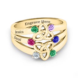 Celtic Celebration Ring in 10K Solid Yellow Gold with Emerald, Ruby, Cubic Zirconia, Amethyst, and Blue Sapphire