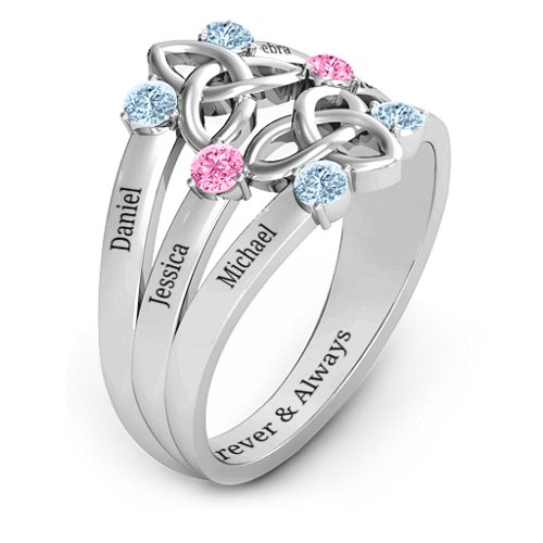 Celtic Celebration Ring – Sterling Silver with Aquamarine and Pink Tourmaline