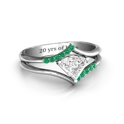 Vision Of Love Ring in 925 Sterling Silver with White Premium Zirconia and Green Premium Zirconia