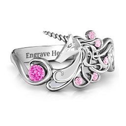 Rainbow Unicorn Ring in 925 Sterling Silver with Pink Tourmaline and Fancy Pink Premium Zirconia