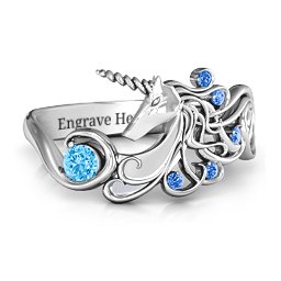 Rainbow Unicorn Ring in 925 Sterling Silver with Blue Topaz and Fancy Blue Premium Zirconia