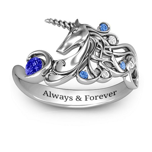 Rainbow Unicorn Ring – Sterling Silver with Blue Sapphire, Fancy Blue Premium Zirconia, and White Premium Zirconia