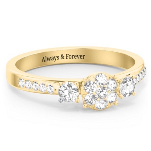 Trinity Cluster Ring with Birthstones and Accents – 18K Gold Plated Silver with White Premium Zirconia and Cubic Zirconia
