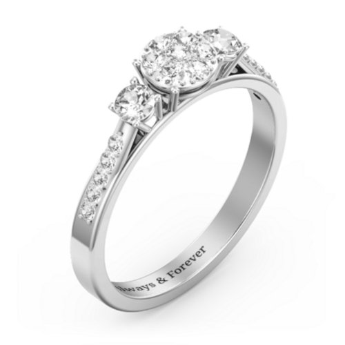Trinity Cluster Ring with Birthstones and Accents – Sterling Silver with White Premium Zirconia and Cubic Zirconia