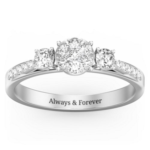 Trinity Cluster Ring with Birthstones and Accents – Sterling Silver with White Premium Zirconia and Cubic Zirconia