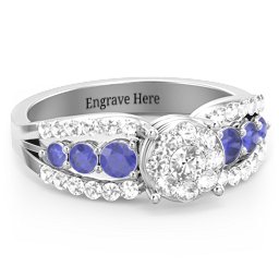 Andromeda Round Cluster Ring in 925 Sterling Silver with White Premium Zirconia and Blue Sapphire