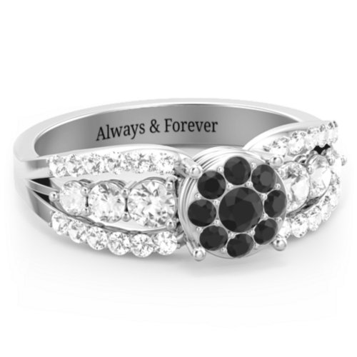 Andromeda Round Cluster Ring – Sterling Silver with Black Premium Zirconia, Cubic Zirconia, and White Premium Zirconia