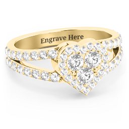 Written in the Stars Heart Cluster Ring in 18K Gold Plated Silver with Cubic Zirconia and White Premium Zirconia