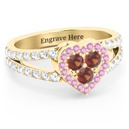 Written in the Stars Heart Cluster Ring in 18K Gold Plated Silver with Garnet, Red Premium Zirconia, and White Premium Zirconia