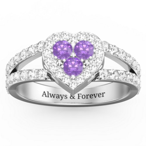 Written in the Stars Heart Cluster Ring – 10K White Gold with Amethyst and White Premium Zirconia