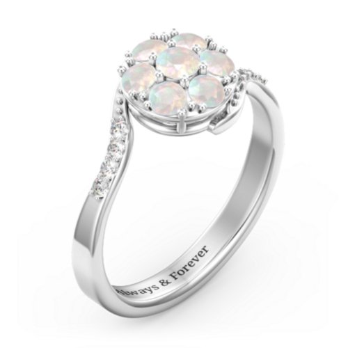 Ariel Round Cluster Ring – Sterling Silver with Opal and White Premium Zirconia