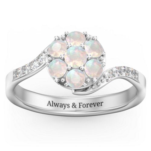 Ariel Round Cluster Ring – Sterling Silver with Opal and White Premium Zirconia