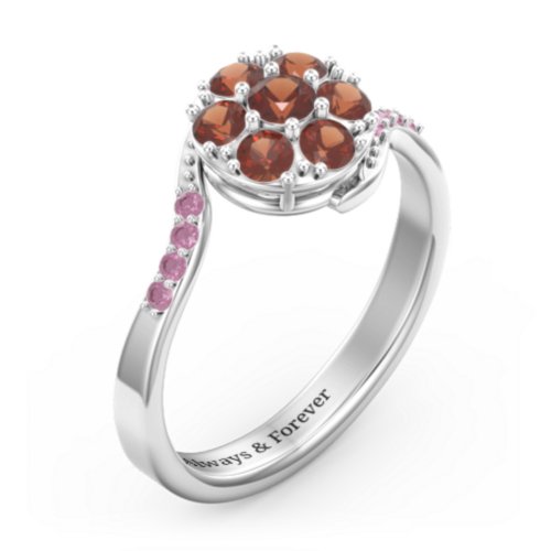 Ariel Round Cluster Ring – Sterling Silver with Garnet and Red Premium Zirconia