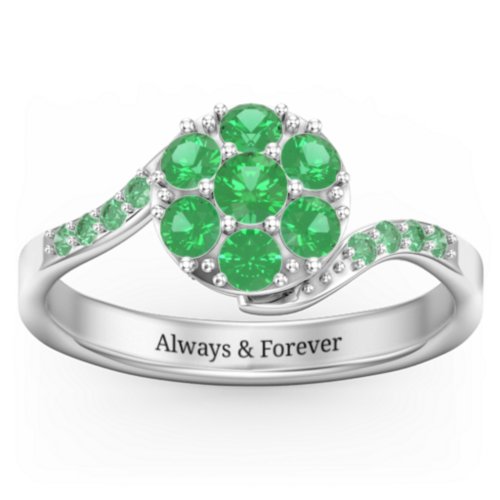 Ariel Round Cluster Ring – Sterling Silver with Emerald and Green Premium Zirconia