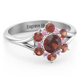Aurora Round Cluster Ring with Birthstones in 925 Sterling Silver with Garnet and Red Premium Zirconia