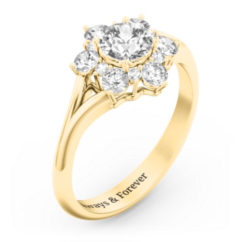 Aurora Round Cluster Ring with Birthstones – 10K Yellow Gold with Cubic Zirconia and White Premium Zirconia