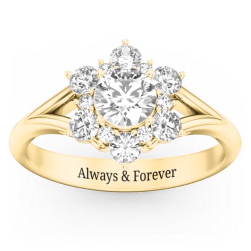 Aurora Round Cluster Ring with Birthstones – 10K Yellow Gold with Cubic Zirconia and White Premium Zirconia