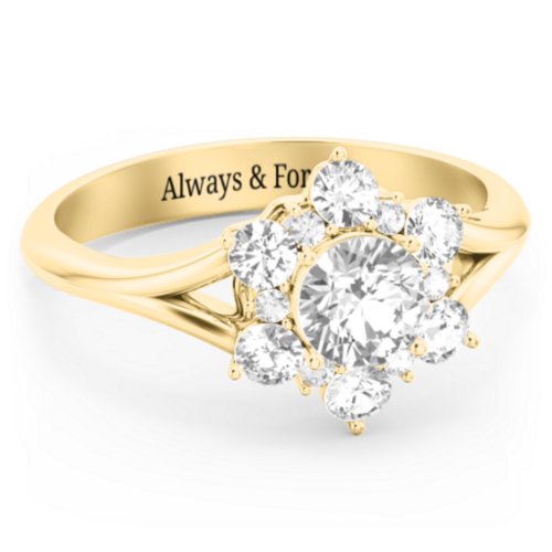 Aurora Round Cluster Ring with Birthstones – 10K Yellow Gold with Cubic Zirconia and White Premium Zirconia