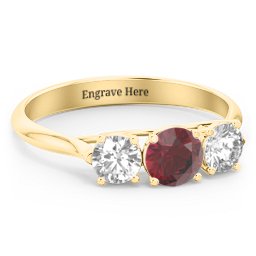 Past Present Future 3-Stone Ring in 14K Solid Yellow Gold with Ruby and Cubic Zirconia