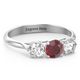 Past Present Future 3-Stone Ring in 925 Sterling Silver with Ruby and Cubic Zirconia