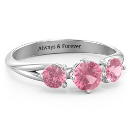 Orion’s Belt Three Stone Round Brilliant Cut Ring in 925 Sterling Silver with Pink Tourmaline