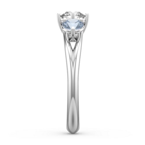 Orion’s Belt Three Stone Round Brilliant Cut Ring – 10K White Gold with Cubic Zirconia and Aquamarine