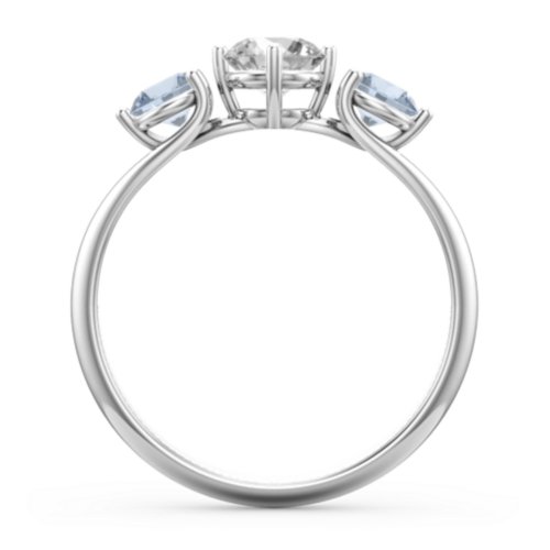 Orion’s Belt Three Stone Round Brilliant Cut Ring – 10K White Gold with Cubic Zirconia and Aquamarine