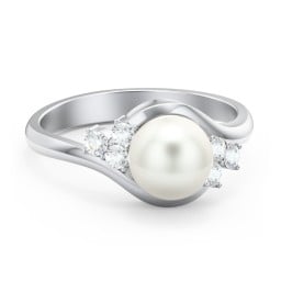 7mm Freshwater Pearl Wave Ring with Accents