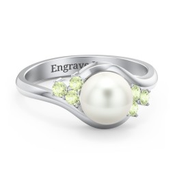 7mm Freshwater Pearl Wave Ring with Accents in 925 Sterling Silver with Peridot and Freshwater Pearl