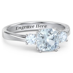 3 Stone Cushion Cut Duchess Ring in 925 Sterling Silver with Aquamarine