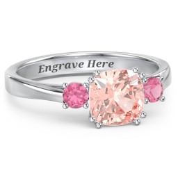 3 Stone Cushion Cut Duchess Ring in 925 Sterling Silver with Morganite and Pink Tourmaline