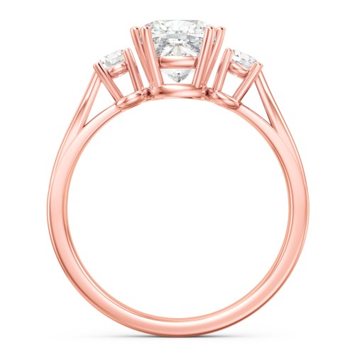 3 Stone Cushion Cut Duchess Ring – 10K Rose Gold with White Premium Zirconia and Cubic Zirconia