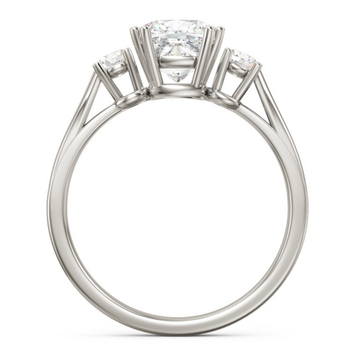 3 Stone Cushion Cut Duchess Ring – 10K White Gold with White Premium Zirconia and Cubic Zirconia