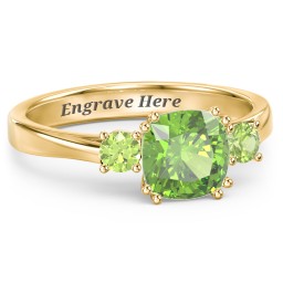 3 Stone Cushion Cut Duchess Ring in 18K Gold Plated Silver with Peridot