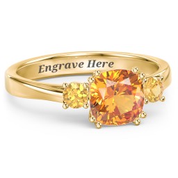 3 Stone Cushion Cut Duchess Ring in 18K Gold Plated Silver with Citrine