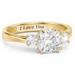 3 Stone Cushion Cut Duchess Ring in 18K Gold Plated Silver with White Premium Zirconia