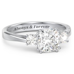 3 Stone Cushion Cut Duchess Ring in 925 Sterling Silver with White Premium Zirconia and Cubic Zirconia