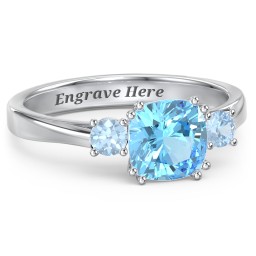 3 Stone Cushion Cut Duchess Ring in 925 Sterling Silver with Blue Topaz