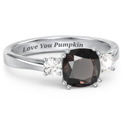 3 Stone Cushion Cut Duchess Ring in 925 Sterling Silver with Smokey Quartz