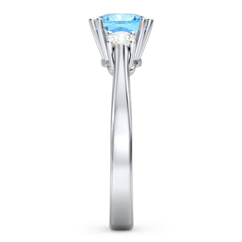 3 Stone Cushion Cut Duchess Ring – Sterling Silver with Blue Topaz and Cubic Zirconia