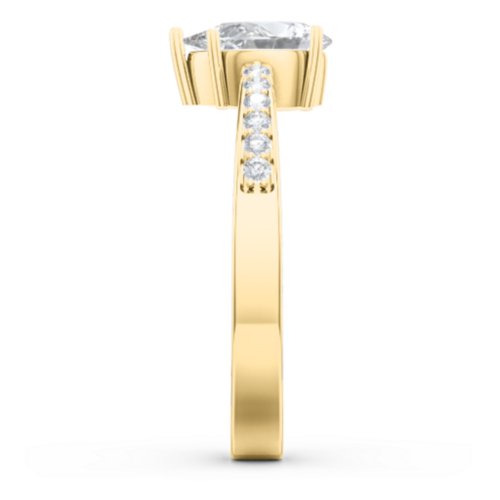 Fancy Pear Shape Ring with Accent band – 14K Yellow Gold with White Premium Zirconia