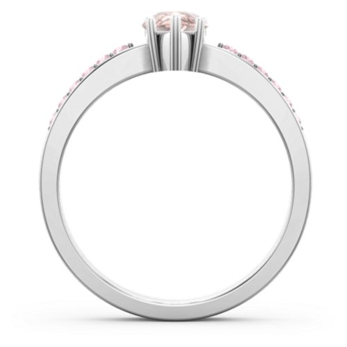 Fancy Pear Shape Ring with Accent band – Sterling Silver with Morganite and Fancy Pink Premium Zirconia