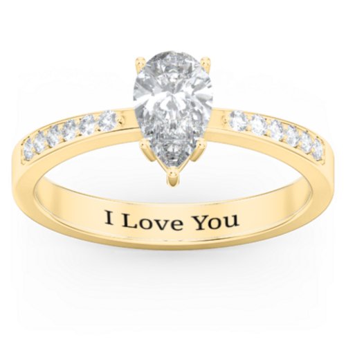 Fancy Pear Shape Ring with Accent band – 14K Yellow Gold with White Premium Zirconia