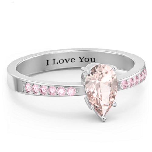 Fancy Pear Shape Ring with Accent band – Sterling Silver with Morganite and Fancy Pink Premium Zirconia