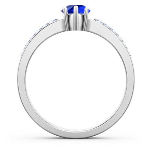 Fancy Pear Shape Ring with Accent band – Sterling Silver with Blue Sapphire and Fancy Blue Premium Zirconia