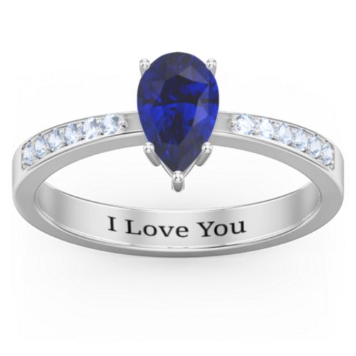 Fancy Pear Shape Ring with Accent band – Sterling Silver with Blue Sapphire and Fancy Blue Premium Zirconia