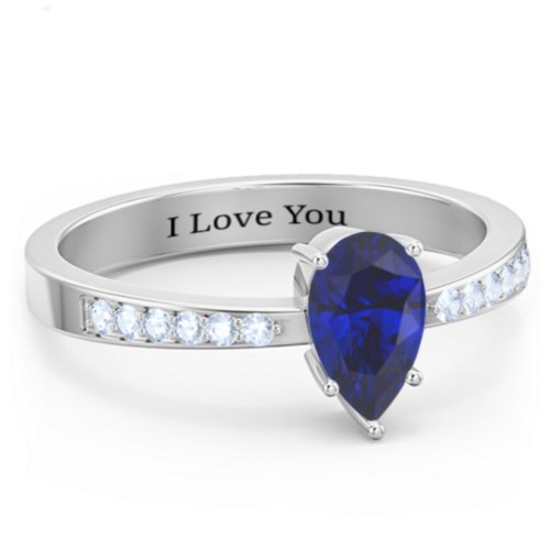Fancy Pear Shape Ring with Accent band – Sterling Silver with Blue Sapphire and Fancy Blue Premium Zirconia
